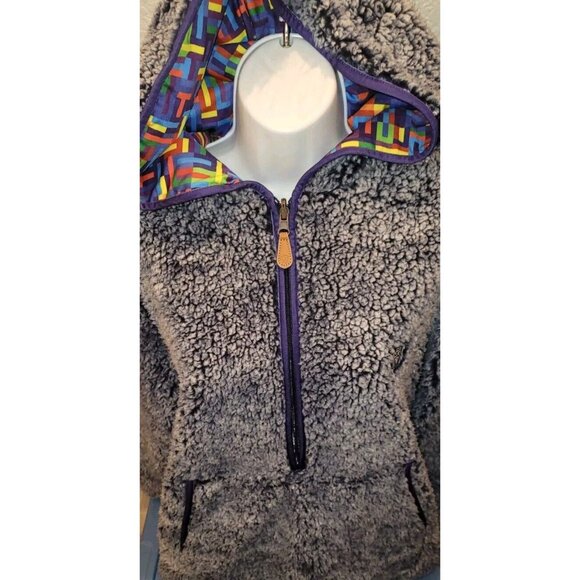 USA Palm Reversible Rainbow Navy Sherpa 1/4 Zip Pullover UNISEX Women MD Mens SM - Picture 8 of 11